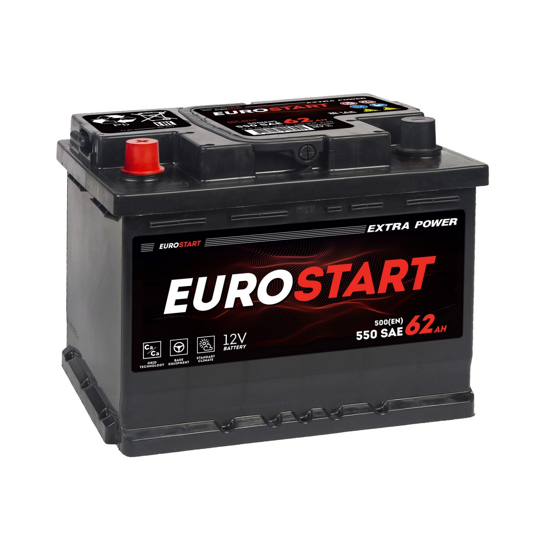 Аккумуляторная батарея EUROSTART Extra Power 62Ah L+ низкий 500 A 242x175x175, Проспект Партс