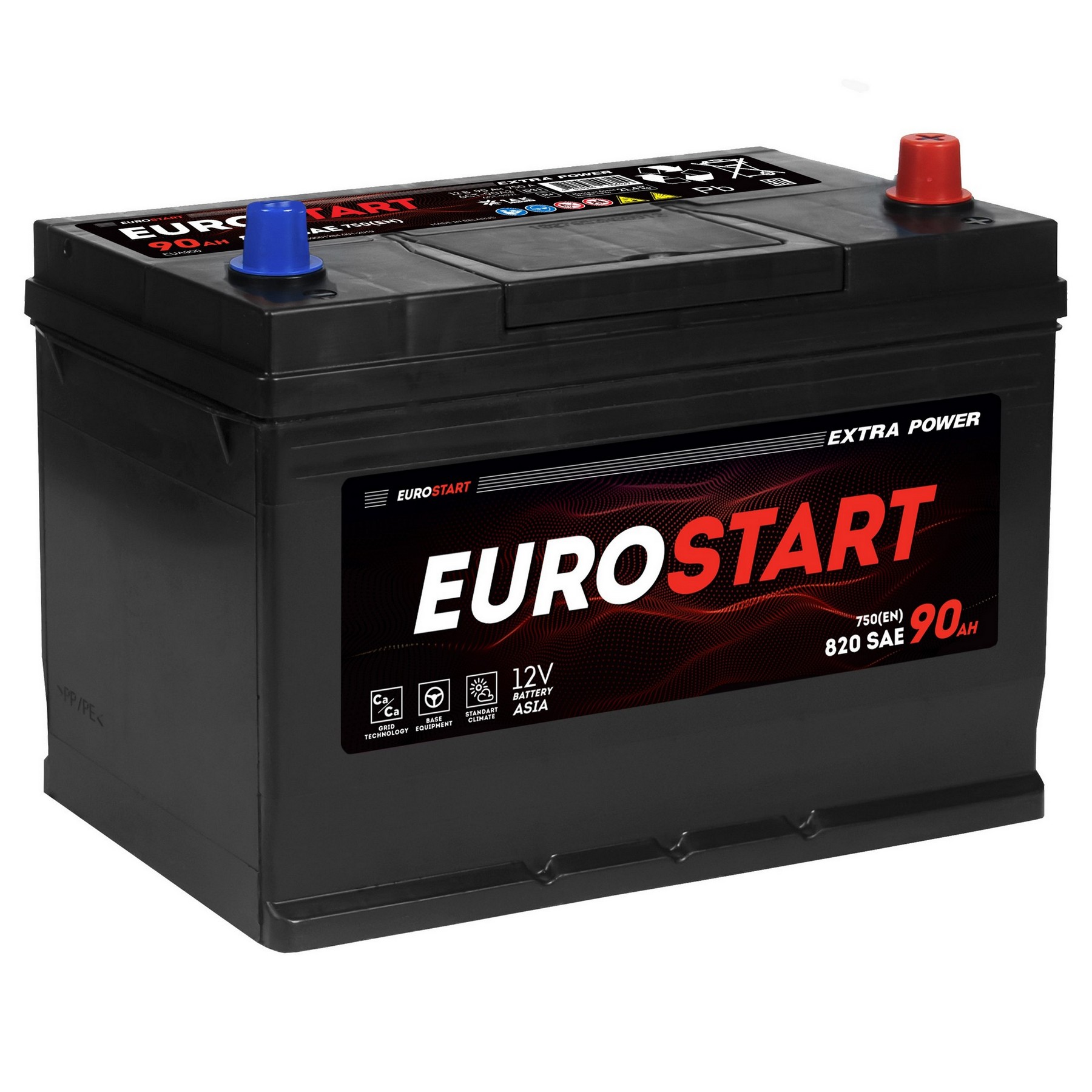 Аккумуляторная батарея EUROSTART Extra Power Asia 90Ah R+ нижний борт 700 A 303x175x228, Проспект Партс