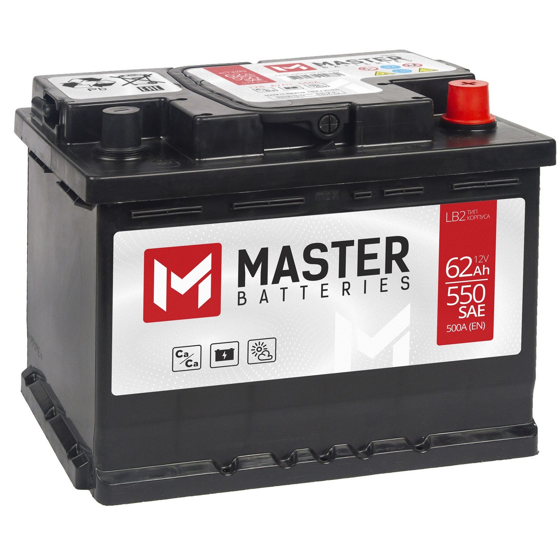 Аккумуляторная батарея MASTER BATTERIES 62Ah R+ низкий 500 A 242x175x175, Проспект Партс
