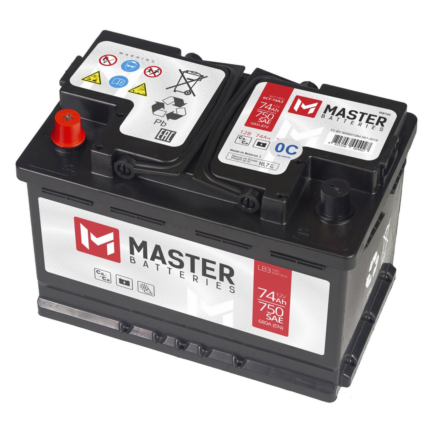 Аккумуляторная батарея MASTER BATTERIES 74Ah L+ 680 A 278x175x175, Проспект Партс