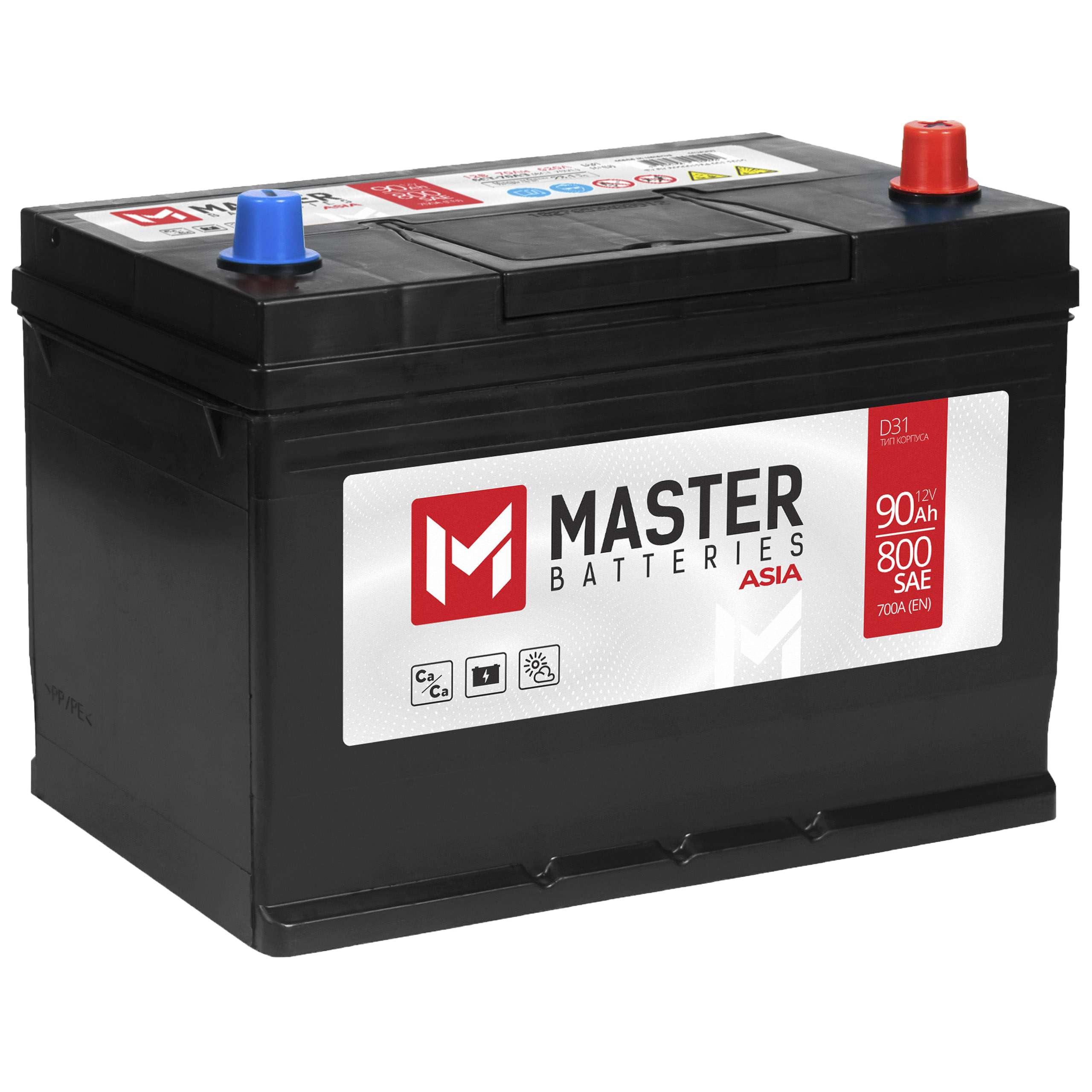 Аккумуляторная батарея MASTER BATTERIES Asia 90Ah R+ 700 A 303x175x228, Проспект Партс