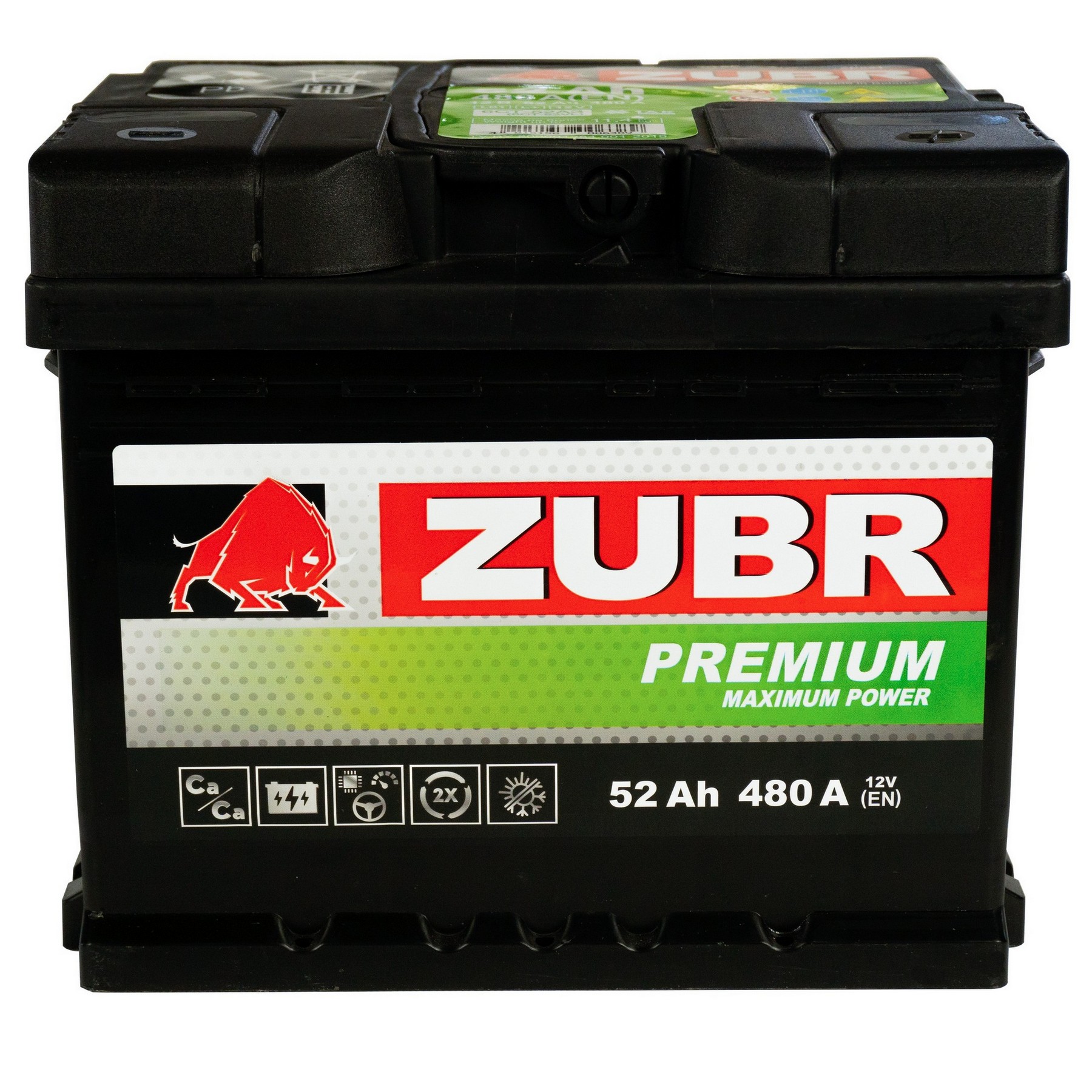 Аккумуляторная батарея ZUBR Premium 52Ah R+ (низкий), 480 A, 207x175x175, Проспект Партс