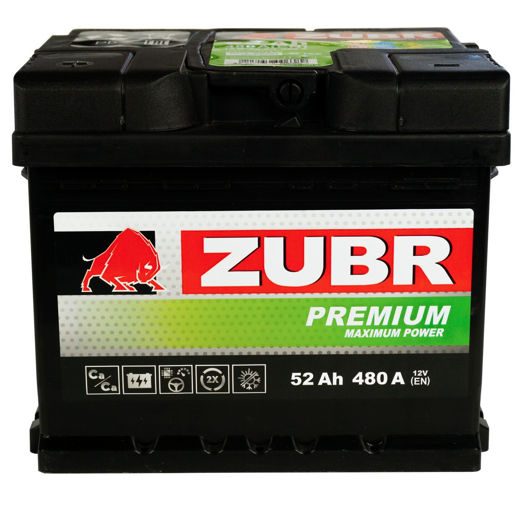 Аккумуляторная батарея ZUBR Premium 52Ah L+ (низкий), 480 A, 207x175x175, Проспект Партс