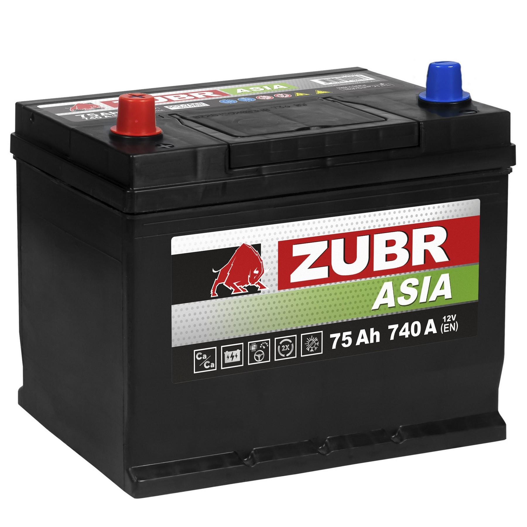 Аккумуляторная батарея ZUBR Premium Asia 75Ah L+ (нижний борт), 740 A, 261x175x225, Проспект Партс