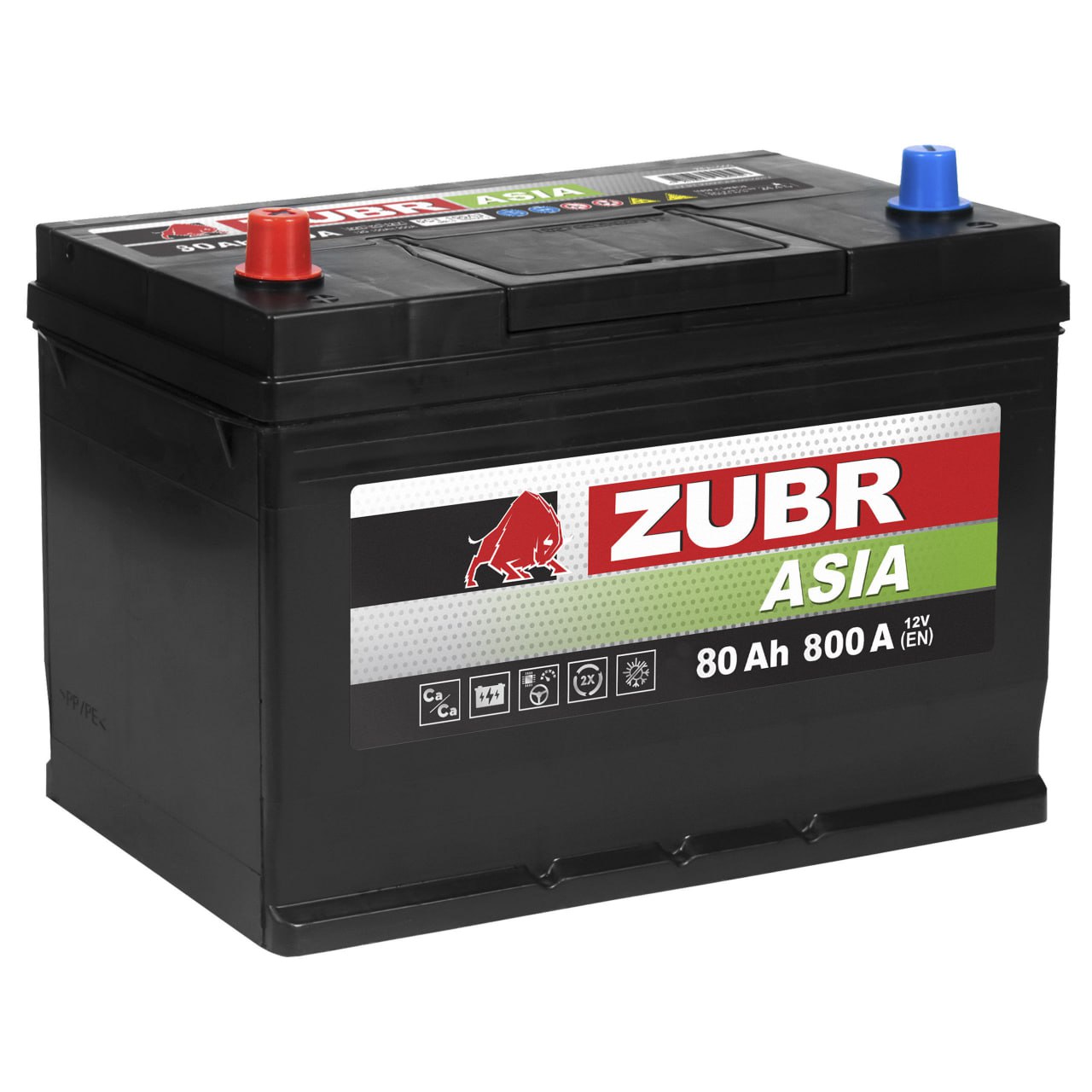 Аккумуляторная батарея ZUBR Premium Asia 80Ah R+ (нижний борт), 740 A, 261x175x225, Проспект Партс