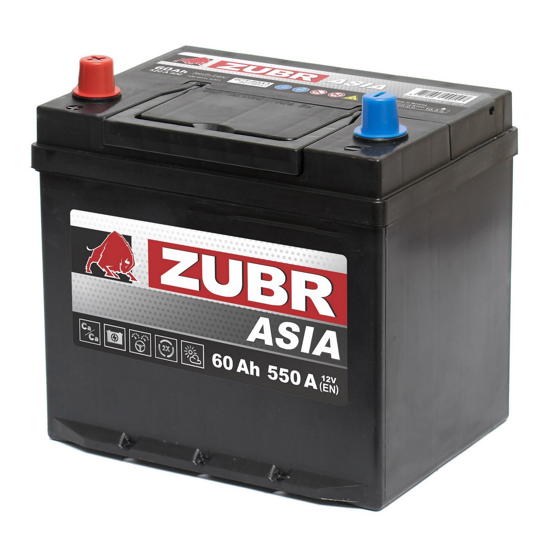 Аккумуляторная батарея ZUBR Ultra Asia 60Ah L+ (нижний борт), 550 A, 230x175x225, Проспект Партс