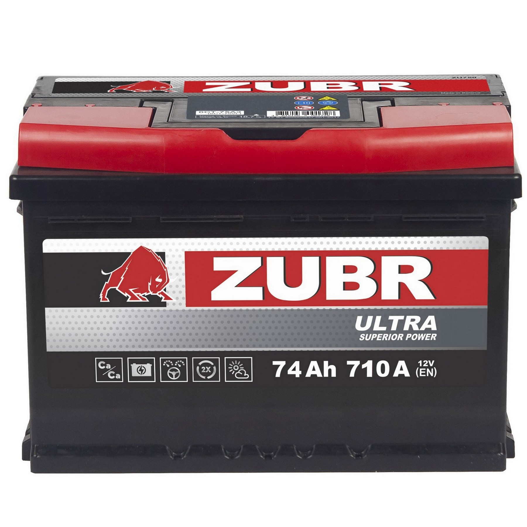 Аккумуляторная батарея ZUBR Ultra 74Ah L+ (низкий), 710 A, 278x175x175, Проспект Партс